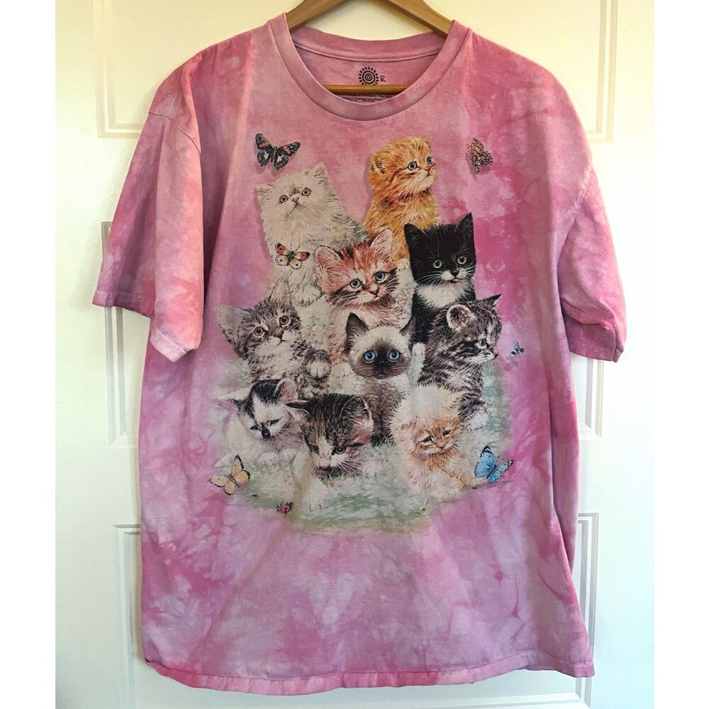 The Mountain 10 Kittens Cat Graphic T-Shirt Pink Tie Dye Mens XL Cotton Tee